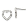 Sterling Silver Rhodium-plated CZ Open Heart Post Earrings, 12 x 12 mm