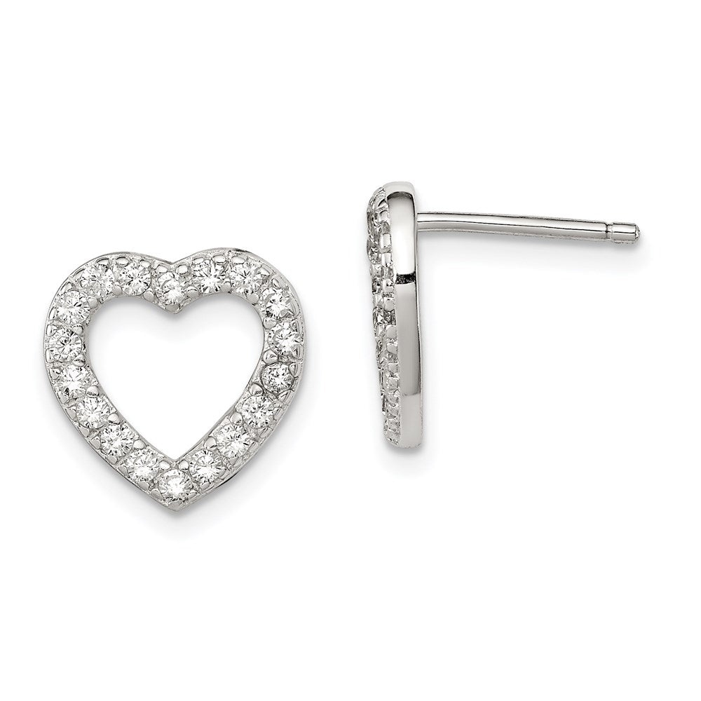 Sterling Silver Rhodium-plated CZ Open Heart Post Earrings, 12 x 12 mm