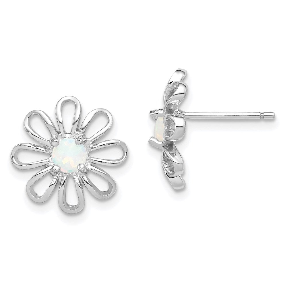 Sterling Silver Rhodium-plated Created Opal Daisy Post Earrings, 14 x 14 mm