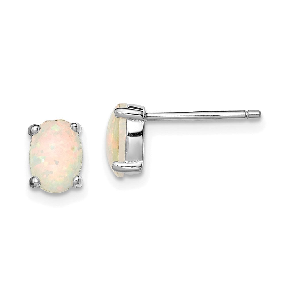 Sterling Silver Rhodium-plated Created Opal Post Earrings, 7 x 5.3 mm