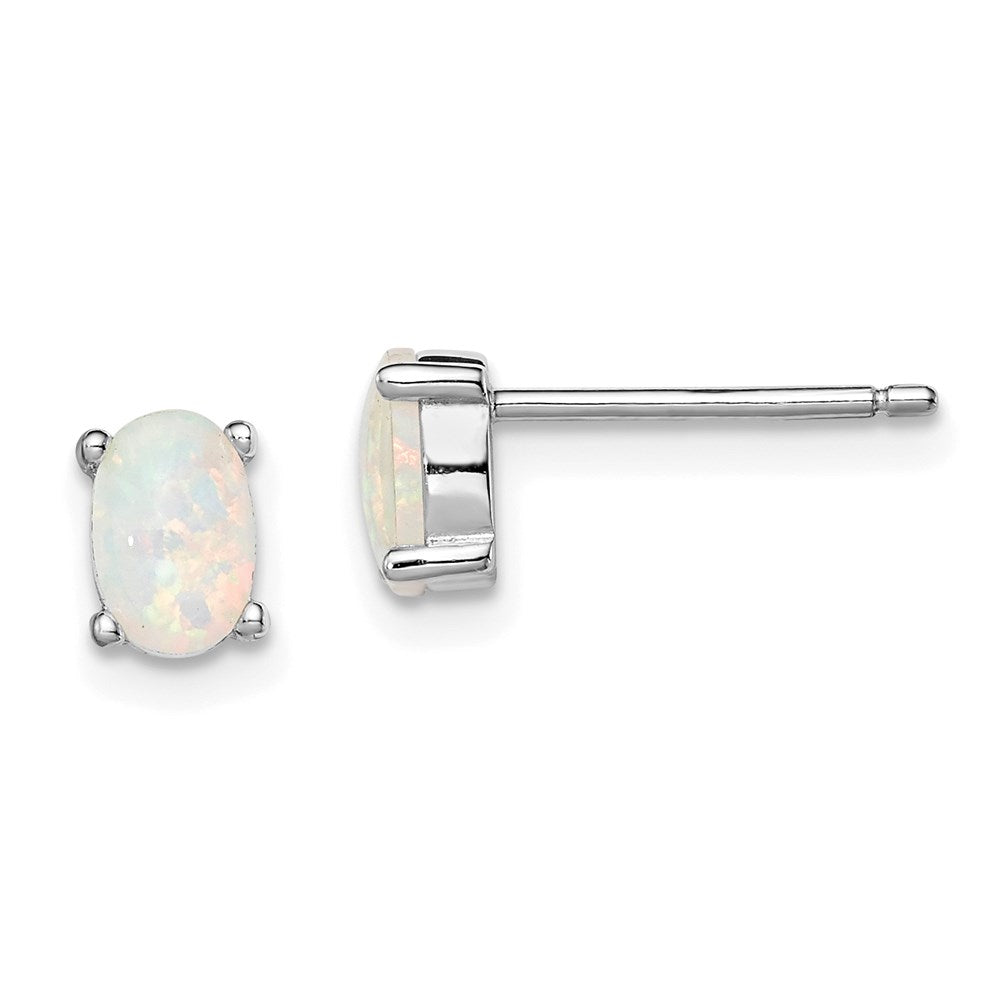 Sterling Silver Rhodium-plated Created Opal Post Earrings, 6.25 x 4.1 mm