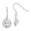 Sterling Silver Polished 11mm Round CZ Bezel Set Dangle Earrings, 24 x 11 mm