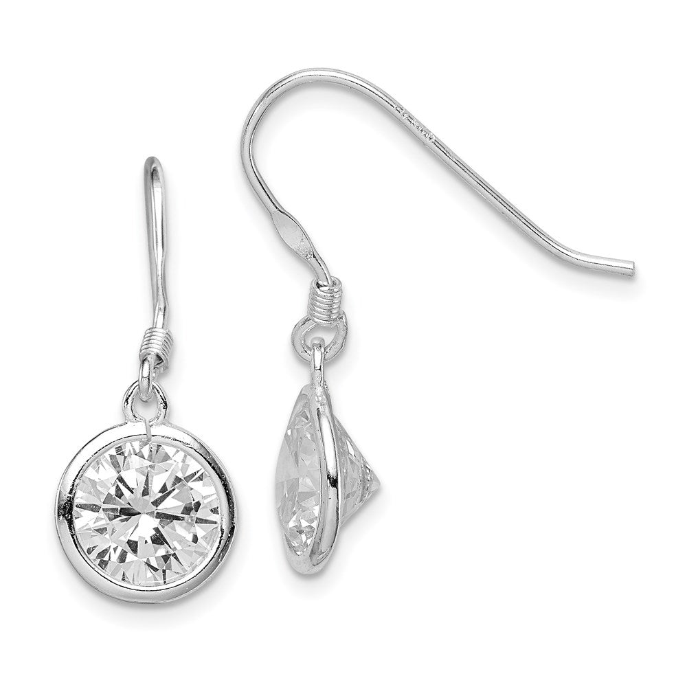 Sterling Silver Rhod-pltd 10mm Round CZ Bezel Set Dangle Earrings, 23 x 10 mm
