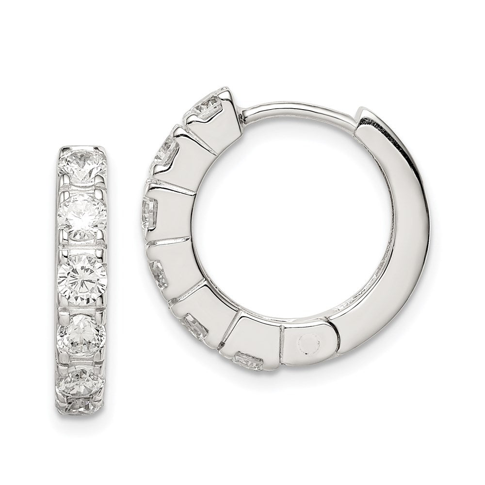 Sterling Silver Rhodium-plated CZ Hinged Hoop Earrings, 18 x 18 mm