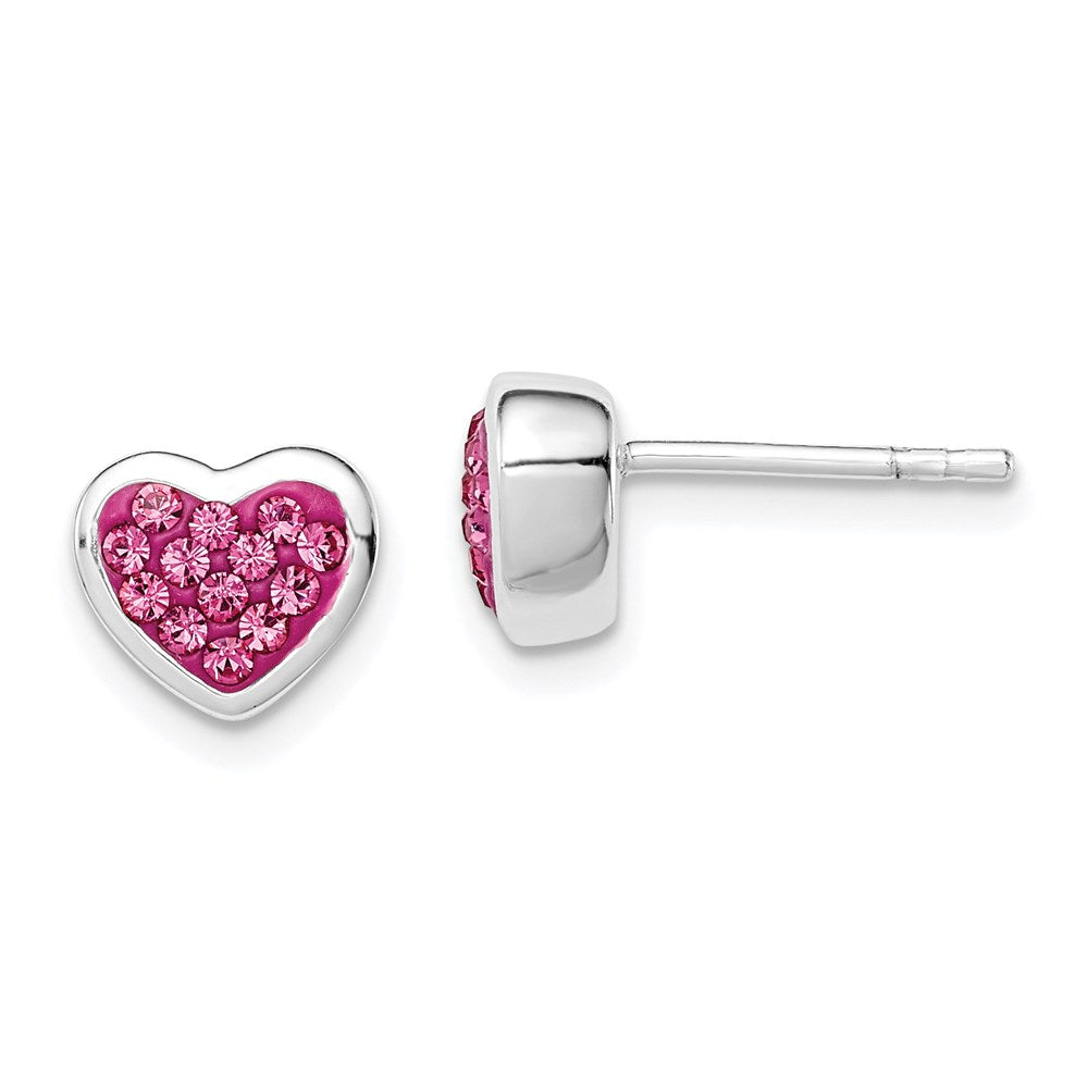 Sterling Silver Rhodium-plated Polished Pink CZ Heart Post Earrings, 7 x 7 mm