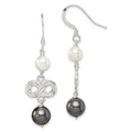 Sterling Silver Polished Grey & White Glass Pearl Infinity Dangle Earrings, 46 x 10 mm