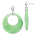 Sterling Silver Rhodium-plated Polished Jade Circle Post Dangle Earrings, 47 x 36 mm