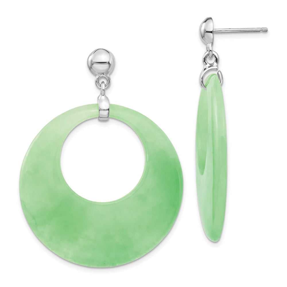 Sterling Silver Rhodium-plated Polished Jade Circle Post Dangle Earrings, 47 x 36 mm