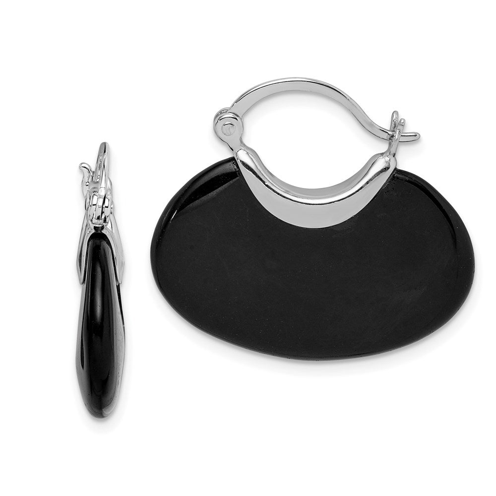 Sterling Silver Rhodium-plated Polished Onyx Hoop Earrings, 23.75 x 27.5 mm