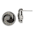 Sterling Silver Antiqued Onyx & Marcasite Round Wave Post Earrings, 18 x 17 mm
