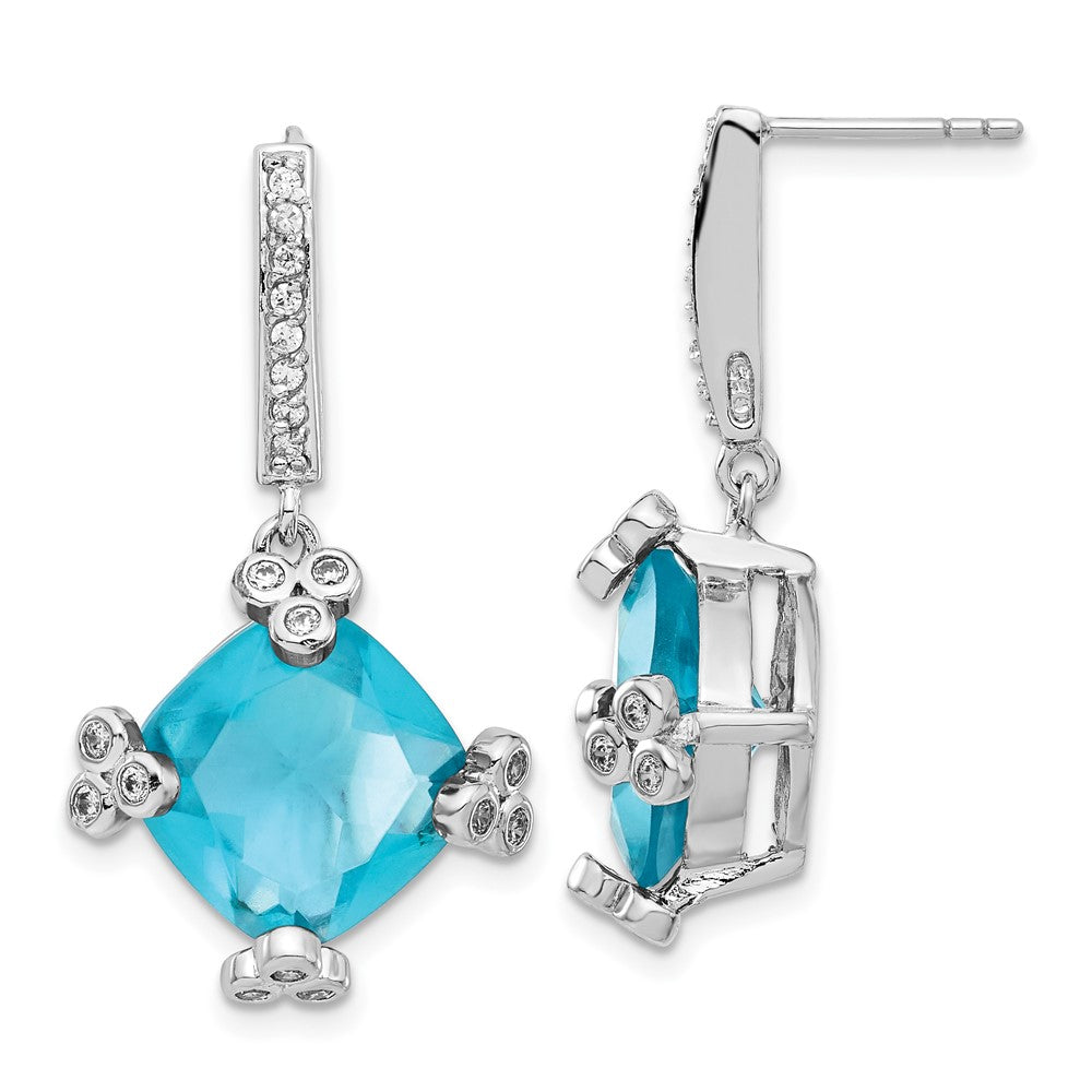 Sterling Silver Blue & Clear CZ Post Dangle Earrings, 33.7 x 17.9 mm