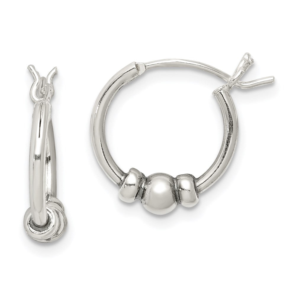 Sterling Silver Antiqued Beaded Hoop Earrings, 14 x 4 mm