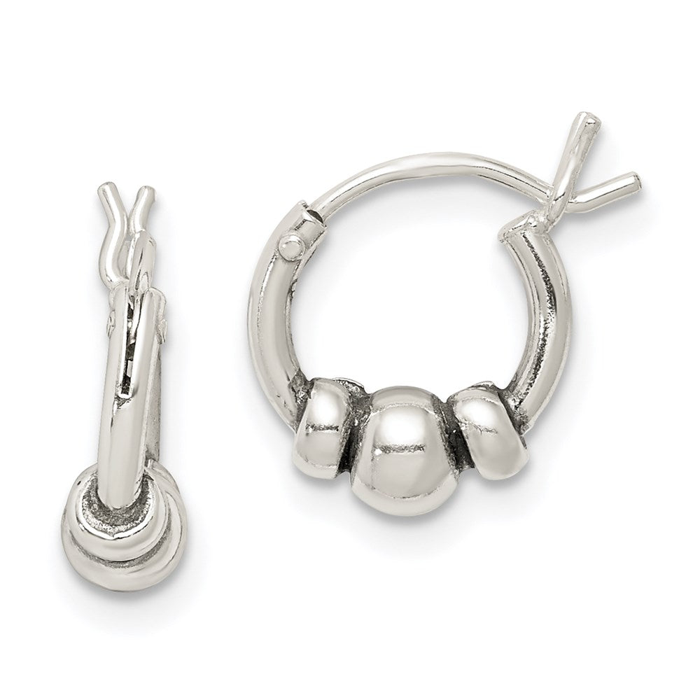 Sterling Silver Antiqued Beaded Hoop Earrings, 11 x 4 mm