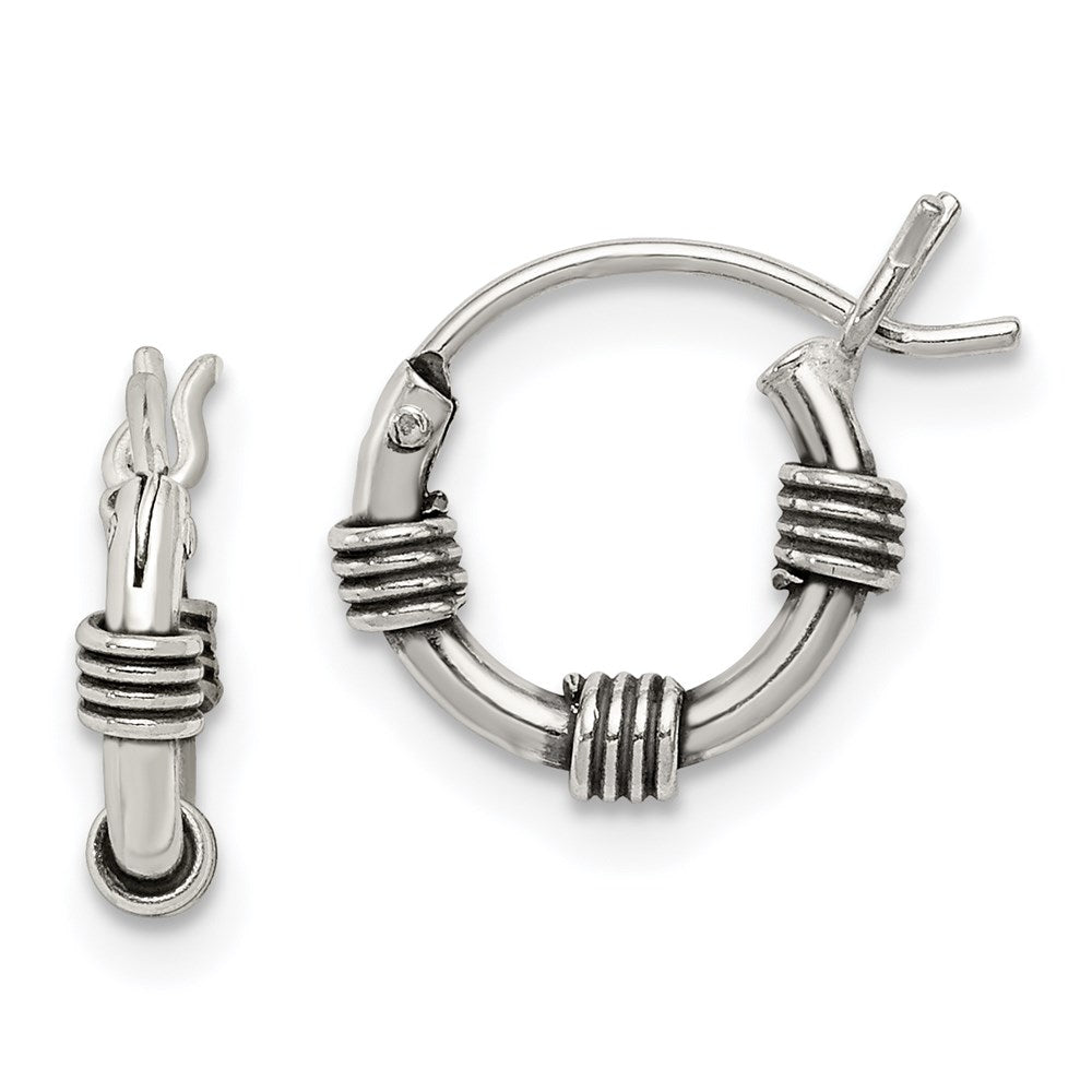 Sterling Silver Antiqued Hoop Earrings, 11 x 2.5 mm