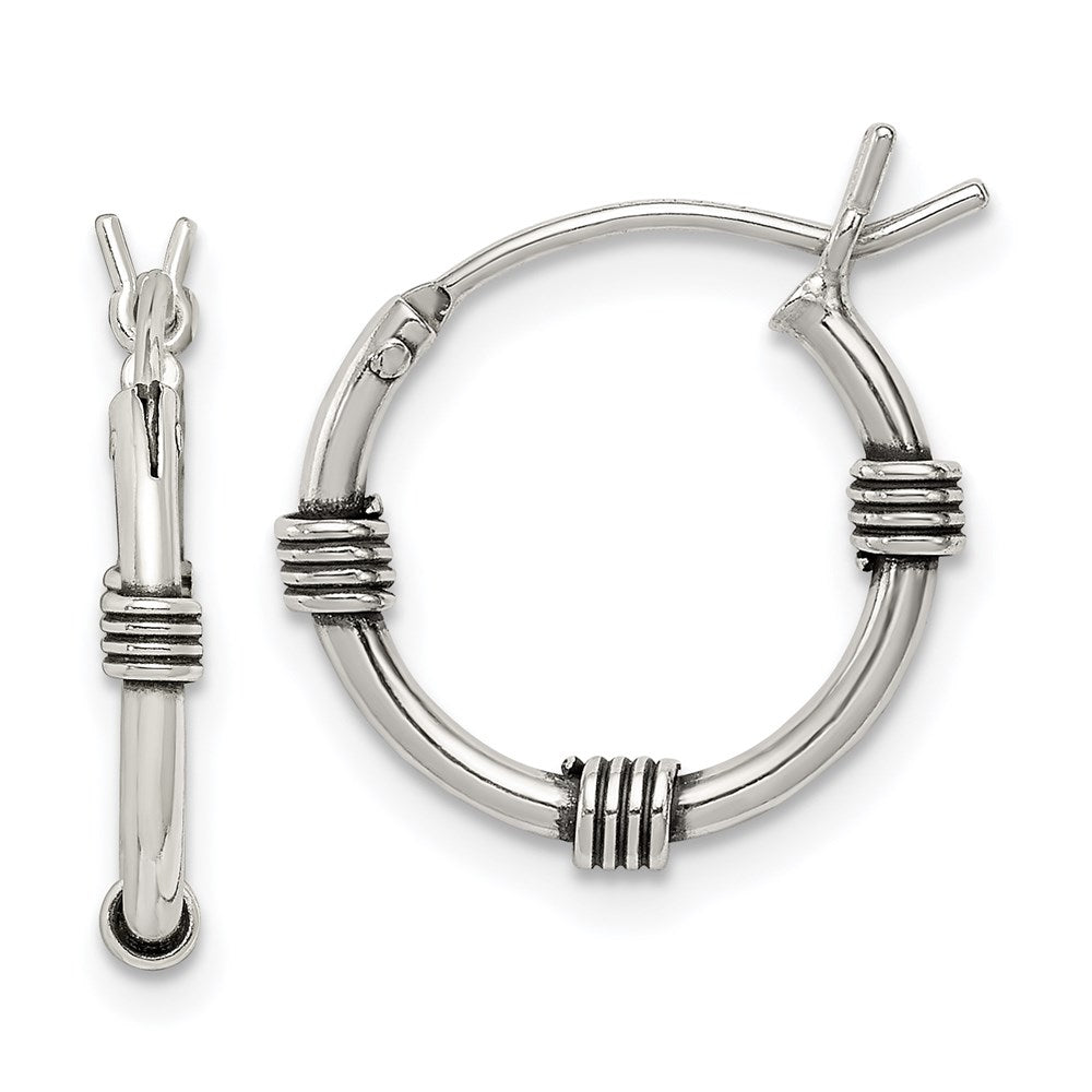 Sterling Silver Antiqued Hoop Earrings, 17 x 2.5 mm