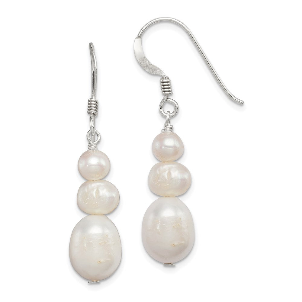 Sterling Silver Polished White 6-10mm Freshwater Cultured Pearl Dangle Earrings, 41 x 10 mm
