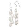 Sterling Silver Polished White 8-10mm Baroque Freshwater Cultured Pearl Two-Strand Dangle Earrings, 56 x 15 mm