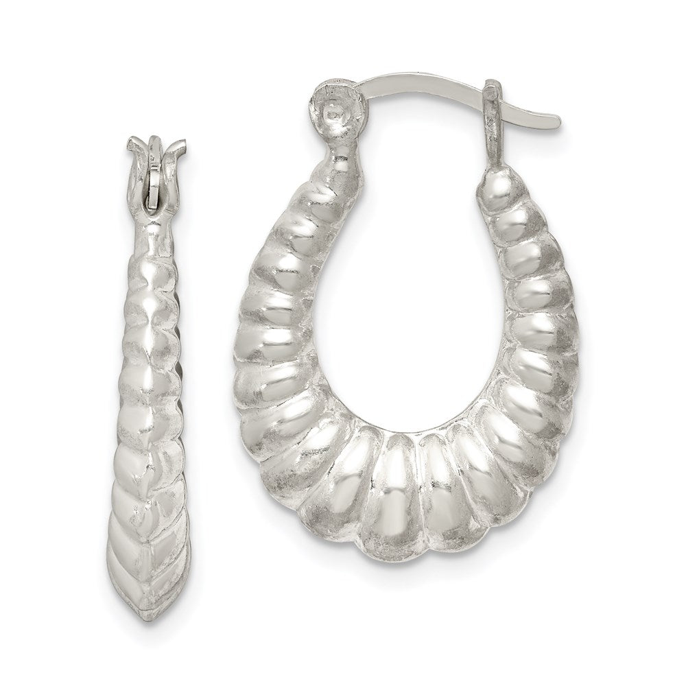 Sterling Silver Polished Shrimp Oval Hoop Earrings, 24 x 18 mm