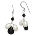 Sterling Silver Polished FWC Pearl / Black Crystal / Onyx Dangle Earrings, 39 x 18 mm