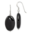 Sterling Silver Polished Black Agate Oval Dangle Earrings, 41 x 16 mm