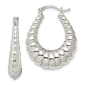 Sterling Silver Rhodium-plated Polished Shrimp Oval Hoop Earrings, 31 x 25 mm