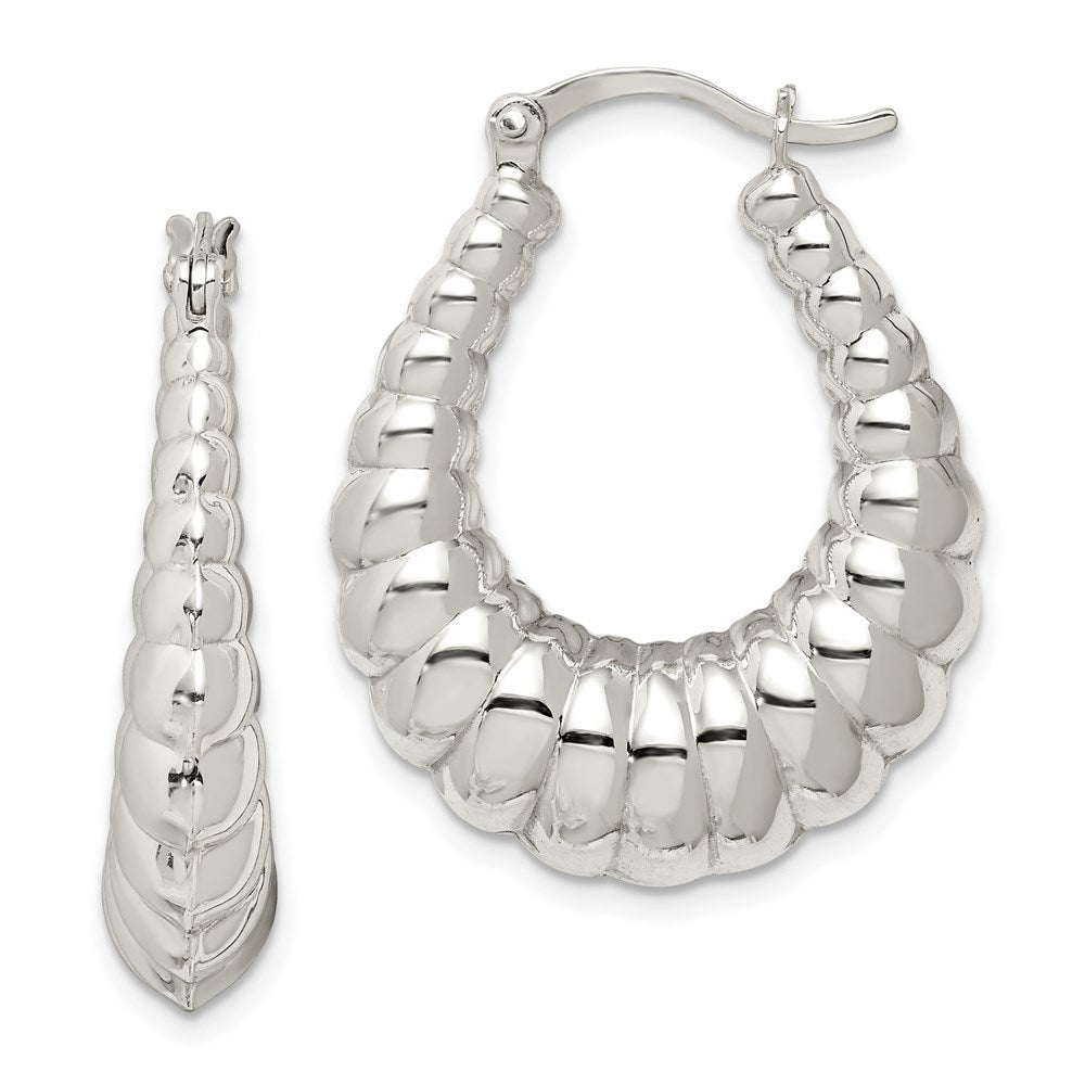 Sterling Silver Rhodium-plated Polished Shrimp Oval Hoop Earrings, 31 x 25 mm