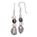Sterling Silver Polished Black, White and Grey 6-9mm Freshwater Cultured Pearl Dangle Earrings, 44 x 9 mm