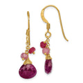 Sterling Silver Gold-tone Vermeil Polished Ruby Teardrop Dangle Earrings, 36 x 8 mm