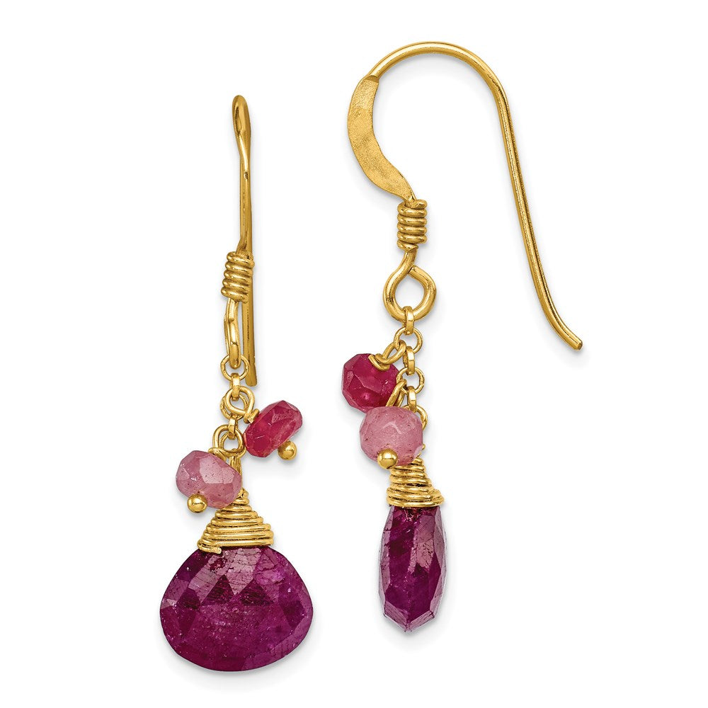 Sterling Silver Gold-tone Vermeil Polished Ruby Teardrop Dangle Earrings, 36 x 8 mm