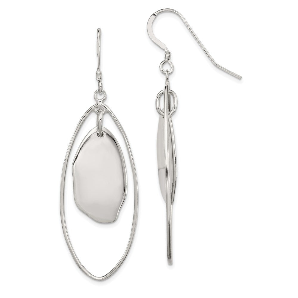 Sterling Silver Polished Fancy Oval Dangle Earrings, 63 x 19 mm