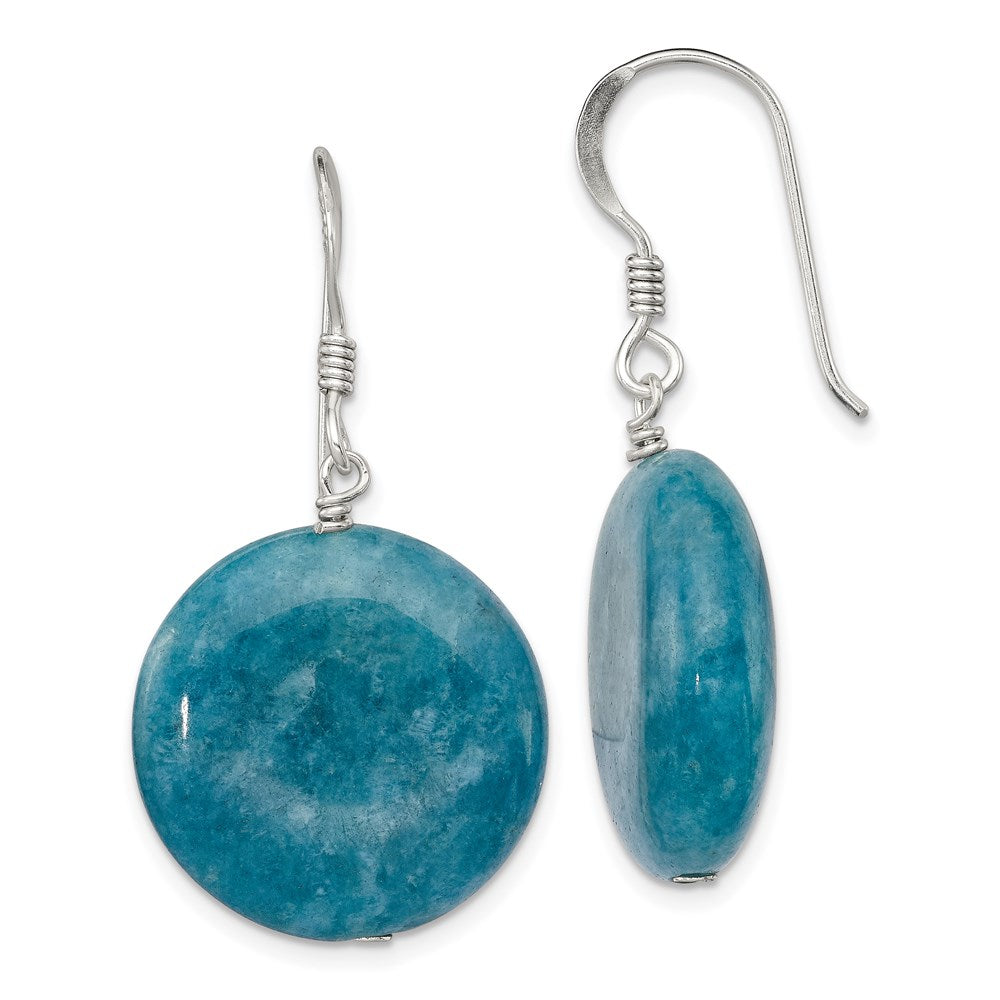 Sterling Silver Polished Round 20mm Blue Agate Dangle Earrings, 33 x 20 mm