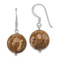 Sterling Silver Polished 14mm Round Picture Jasper Dangle Earrings, 28 x 14 mm
