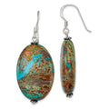 Sterling Silver Polished & Antiqued Twisted Bead & Blue Jasper Oval Dangle Earrings, 49 x 22 mm