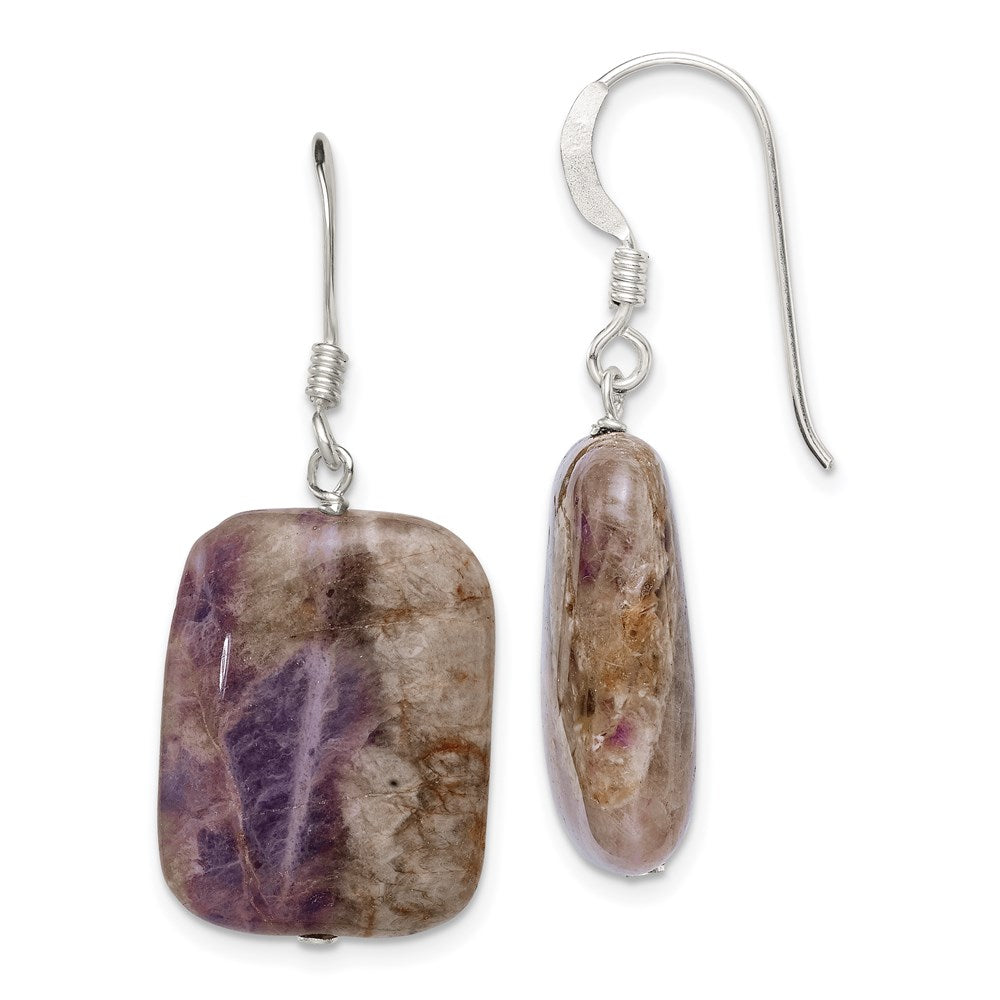 Sterling Silver Polished Amethyst Rectangle Dangle Earrings, 35 x 16 mm