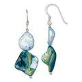 Sterling Silver Polished Blue MOP & White FWC Pearl Dangle Earrings, 47 x 19 mm