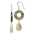 Sterling Silver Polished Jade & Green Mother of Pearl Dangle Earrings, 57 x 20 mm