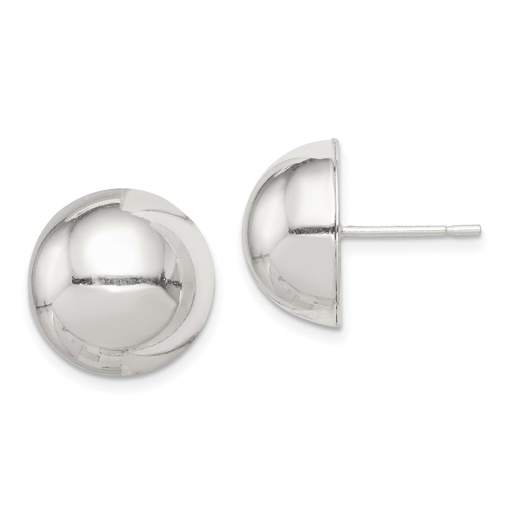 Sterling Silver Polished 14mm Button Earrings, 14 x 14 mm