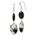 Sterling Silver Polished Black Sardonyx & Zebra Jasper Dangle Earrings, 51 x 15 mm