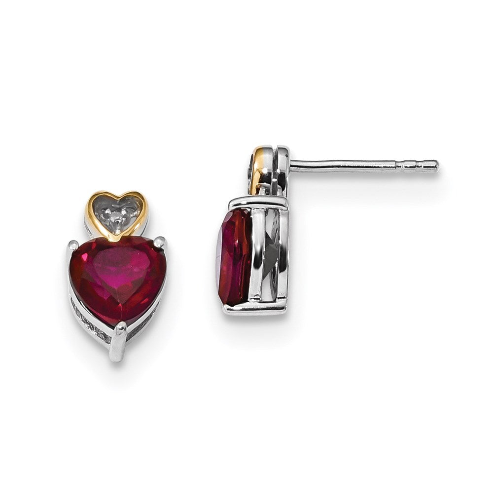 Sterling Silver & 14K Red Enhanced Topaz and Diamond Earrings, 3.29 ct, 13 x 7 mm