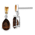 Brilliant Gemstones Sterling Silver with 14K Accent Rhodium-plated Smoky Quartz and Citrine Earrings, 3.8 ct, 18 x 7 mm