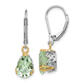 Brilliant Gemstones Sterling Silver with 14K Accent Rhodium-plated Green Quartz Leverback Earrings, 3.5 ct, 28 x 8 mm