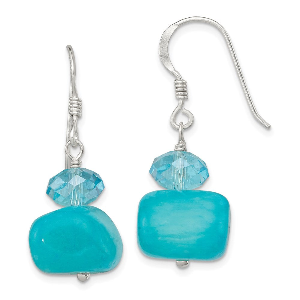 Sterling Silver Polished Aquamarine Crystal & Blue Jade Dangle Earrings, 30 x 13 mm