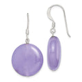 Sterling Silver Polished Lavender Jade Circle Dangle Earrings, 32 x 18.5 mm