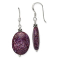 Sterling Silver Polished & Beaded Purple Charoite Oval Dangle Earrings, 34 x 15 mm