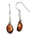 Sterling Silver Polished Brown Freshwater Cultured Pearl Dangle Earrings, 29 x 9 mm