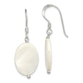 Sterling Silver Polished White Mother of Pearl Oval Dangle Earrings, 32 x 13 mm