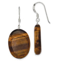 Sterling Silver Polished Tiger's Eye Oval Dangle Earrings, 38 x 18 mm