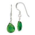 Sterling Silver Polished Dark Green Crystal Teardrop Dangle Earrings, 28 x 9 mm