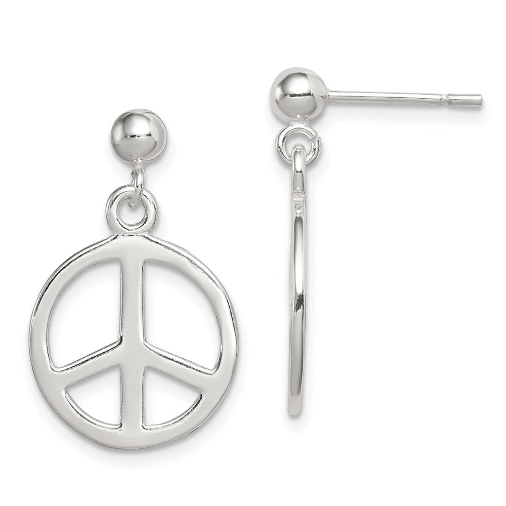 Sterling Silver Peace Sign Dangle Earrings, 23 x 15 mm