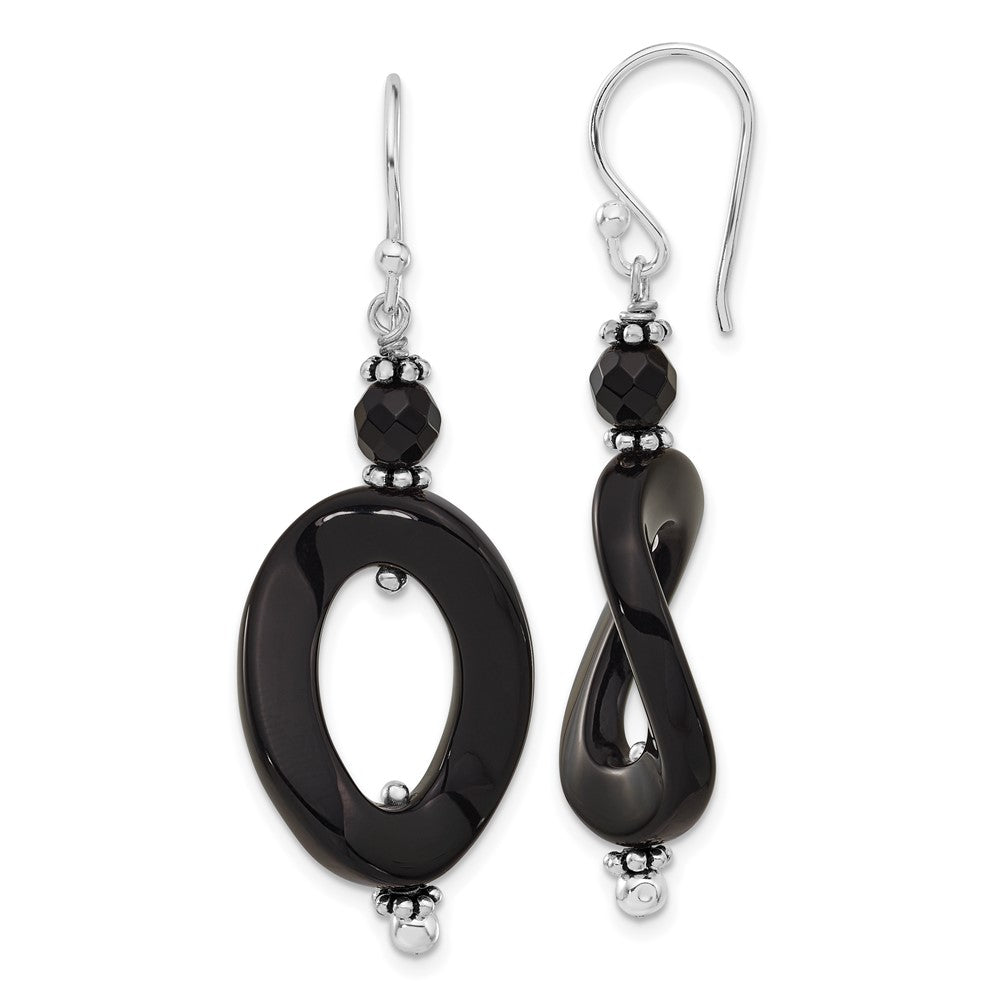 Sterling Silver Onyx Oval Twist Dangle Earrings, 51.35 x 17.3 mm